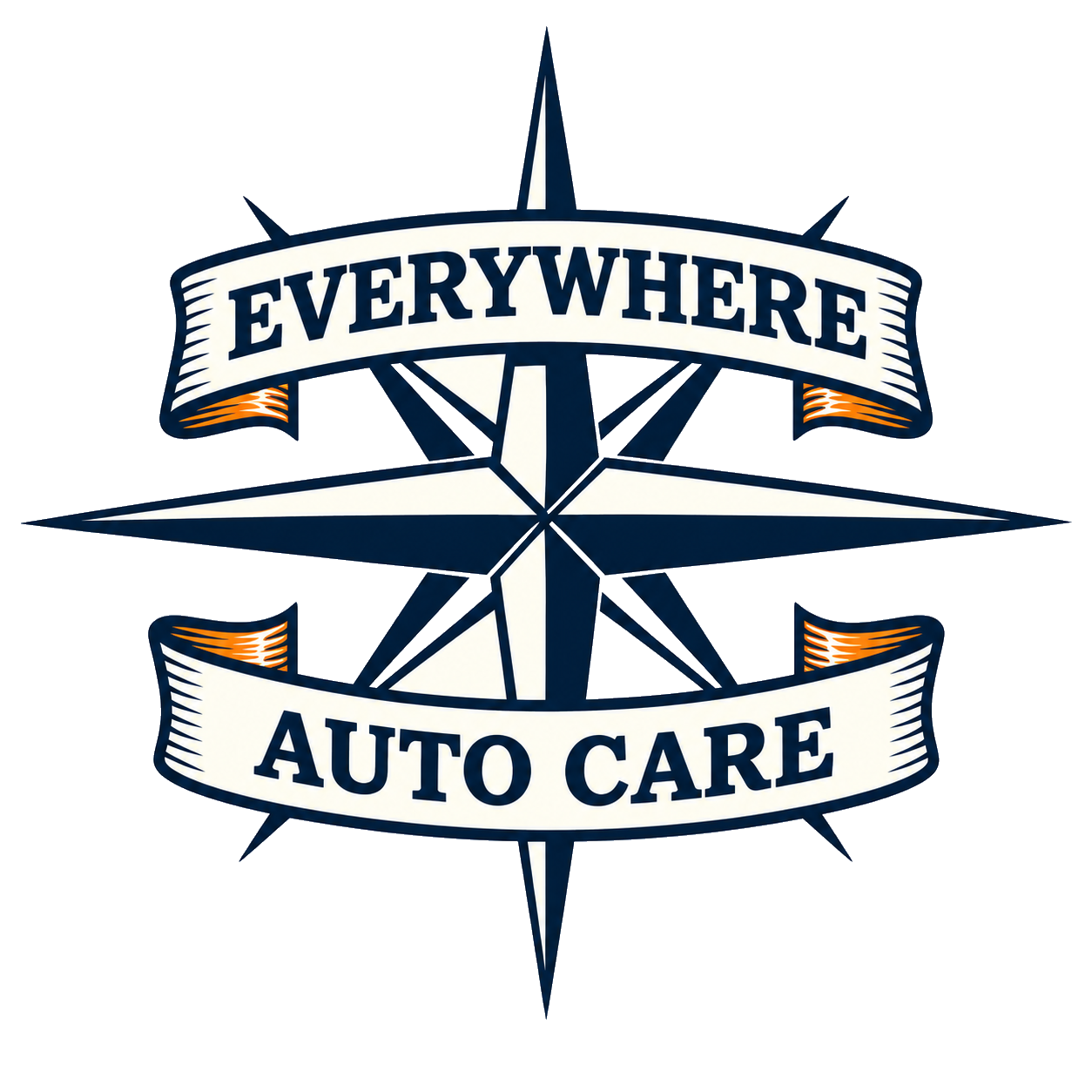Everywhere Auto Care — compass and ribbon logo